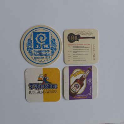 4 Bierdeckel , Krusovice , Haselbacher , Nördlinger , Augustiner