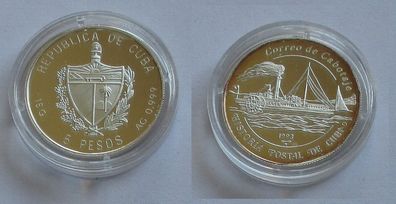 5 Pesos Silber Münze Kuba Kubanische Postgeschichte Dampfer 1993 (132241)