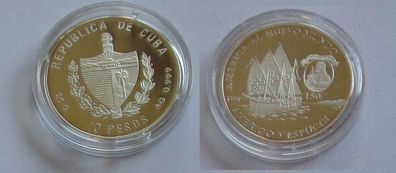 10 Pesos Silber Münze Kuba 1996 Segelschiff Amerigo Vespucci PP (131699)