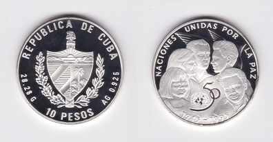10 Pesos Silber Münze Kuba 1995 50 Jahre UNO Vereinte Nationen PP (131860)