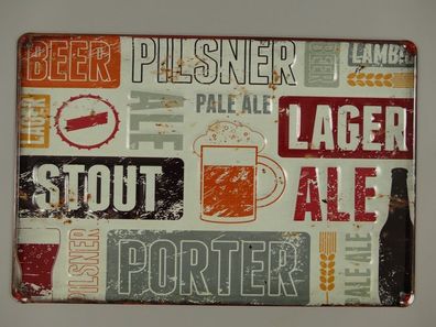 Blechschild, Reklameschild Stout Lager Bier, Kneipen Wandschild 20x30 cm