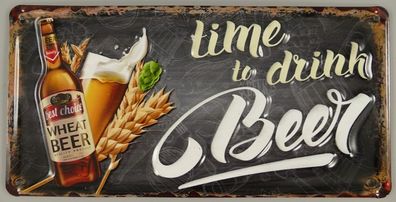 Blechschild, Reklameschild Time to drink Beer, Kneipen Wandschild 15x30 cm