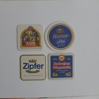 4 Bierdeckel Budweiser Maisel Kaiser Zipfer