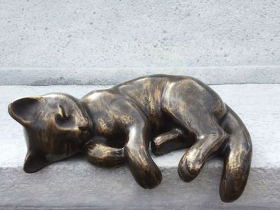 Bronze Skulptur Katze schlafend für Kante L22cm Bronzefigur Tier Figur Deko