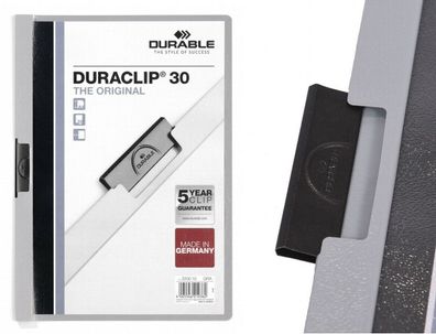 25 Stück Durable Klemm-Mappe Duraclip® 30, Hartfolie, bis 30 Blatt in grau