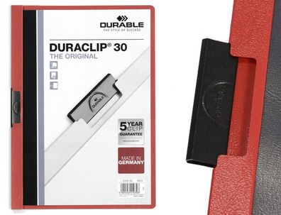 25 Stück Durable Klemm-Mappe Duraclip® 30, Hartfolie, bis 30 Blatt in rot