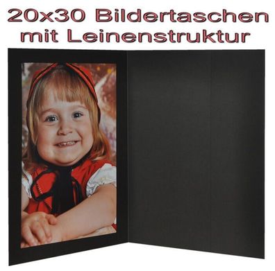 5x Portraitmappe / Leporello / Bildermappe für 20x30 mit Seitentasche in schwarz