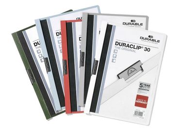 10 Durable Klemm-Mappe Duraclip® 30, Hartfolie, bis 30 Blatt + Umschläge