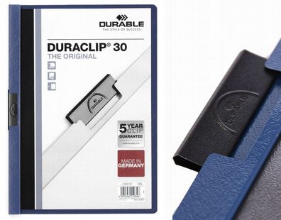 25 Stück Durable Klemm-Mappe Duraclip® 30, Hartfolie, bis 30 Blatt in dunkelblau