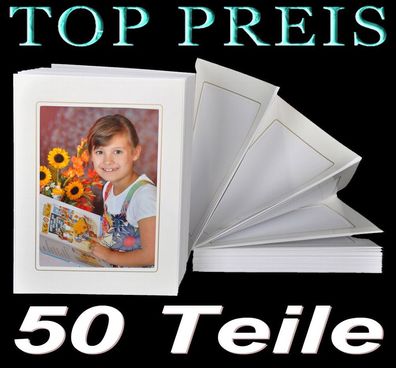 Leporello für 50 Fotos 13x18 - weiß mit Goldkante - alle Passepartouts eckig