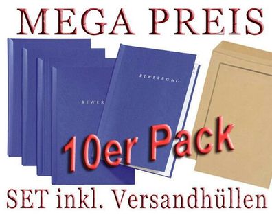 10 blaue Bewerbungsmappen von Pagna 2-teilig inkl. Briefumschlägen / PAGNA START