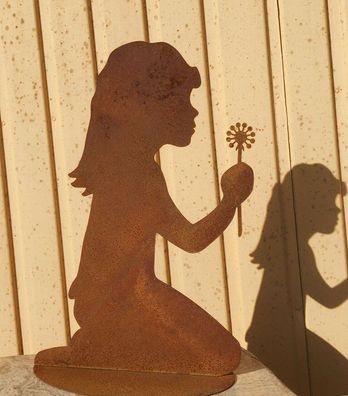 Mädchen mit Pusteblume 40cm Rost Edelrost Menschen Kind Metall Rostfigur Garten