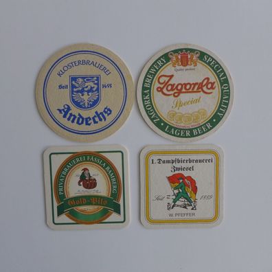 4 Bierdeckel Zagorka Andrechs Fässla Zwiesel