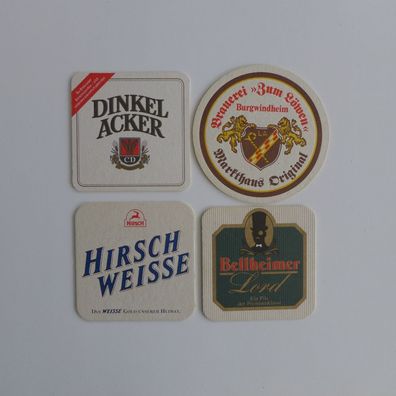 4 Bierdeckel , Dinkelacker , Zum Löwen , Hirsch , Bellheimer ,