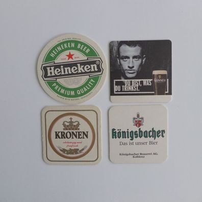 4 Bierdeckel , Heinecken , Guinness , Königsbacher , Kronen