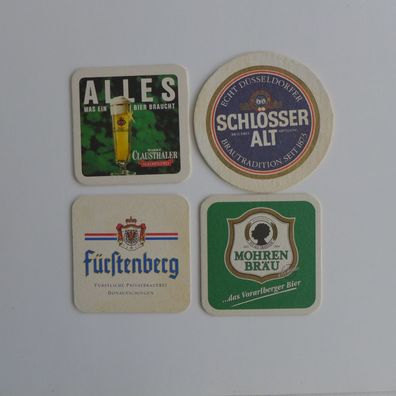4 Bierdeckel , Schlösser Alt , Clausthaler , Mohren , Fürstenberg