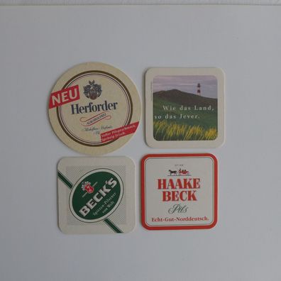 4 Bierdeckel Jever Haake Becks Herforder