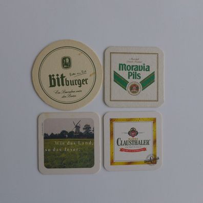 4 Bierdeckel Jever Bitburger Clausthaler Moravia