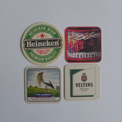 4 Bierdeckel Heinecken Veltins Flensburger Hutthurmer