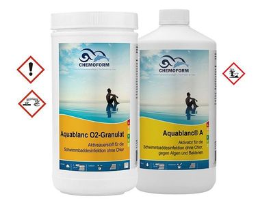 SET O2 Granulat + Aquablanc A | Aktivator + Algizid Sauerstoff Wasserpflege Pool