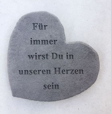 Gedenkstein Gedenk Herz Spruch "Für immer wirst du ..." Steinguss 17x15cm Grabschmuck