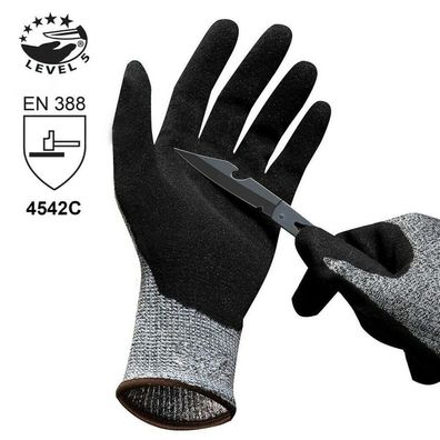Schnittfeste Handschuhe EN 388 Cut Level 5, Sicherheitshandschuhe Gr. 7-11 S-XXL