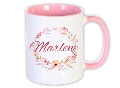 Tasse mit Name, Blüten, rosa, Aquarell, Geschenk Valentinstag, Geburtstag, Freundin