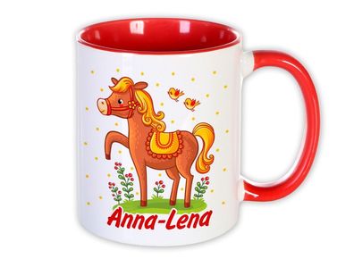 Tasse Pferd mit Name Kaffeebecher, Namenstasse, rot, Mädchen, Geschenkidee, Bauernhof