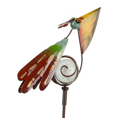 Design Vogel bunt Metall handbemalt mit Glas Kugel 25x160cm Gartenstecker witzig