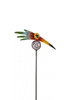 Design Vogel Kopf bunt Metall mit Glas Kugel 25x160cm Gartenstecker witzig