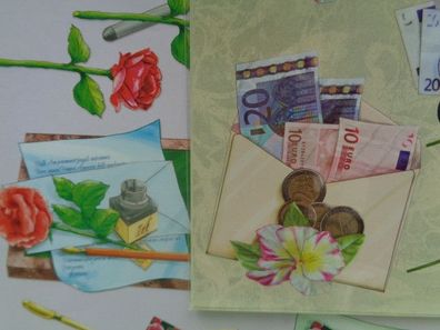 3D Schneidebogen Stanzmotiv Liebesbrief Tinte Rose Euro Gutschein Geschenke Vintage