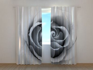 Fotogardine graue Rose Vorhang Fotovorhang mit Motiv Gardine mit Foto Maßanfertigung