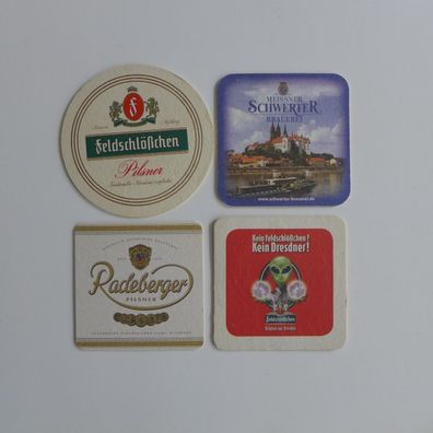 4 Bierdeckel , Meissner , Radeberger , Feldschlößchen
