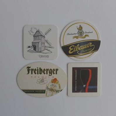 4 Bierdeckel , Eibauer , Freiberger , Löbauer , Ur - Krostitzer
