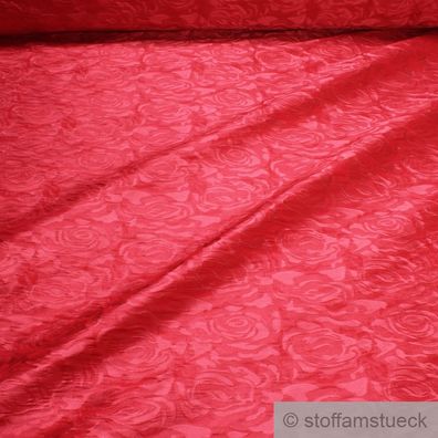 Stoff Polyester Elastan Jacquard Stretch Kleidertaft koralle Rose Taft