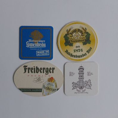 4 Bierdeckel , Freiberger , Löbauer , Reichenbrander , Löwenbräu
