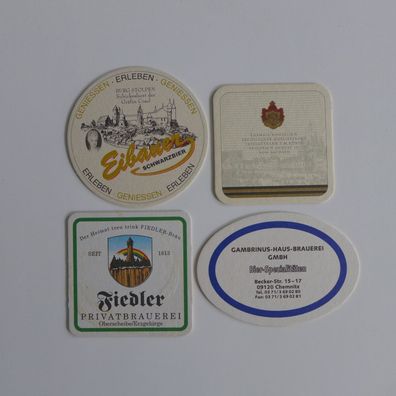 4 Bierdeckel , Eibauer , Fiedler , Radeberger , Gambrinus