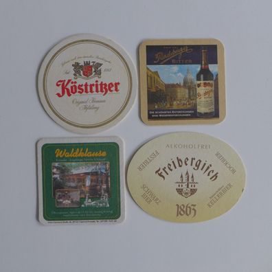 4 Bierdeckel , Freibergisch , Einsiedler Waldklause , Radeberger , Köstritzer