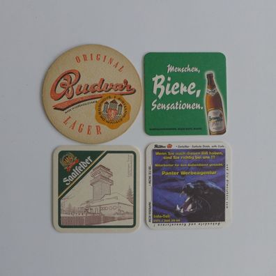 4 Bierdeckel , Budweiser , Hartmannsdorfer , Saalfelder , Panter Auto Crew Chemnitz