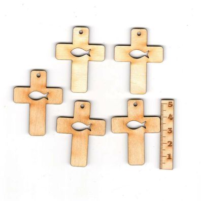 Kreuz mit Fisch Ausschnitt 5 Stück 5 cm Kommunion, Taufe, Firmung, Konfirmation