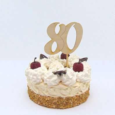 Zahl für Torte zum 80. Geburtstag aus Holz, Cake Topper, Tortenfigur Zahlen