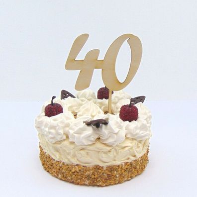 Torten Zahl zum 40. Geburtstag aus Holz, zum 40. Hochzeitstag, Cake Topper