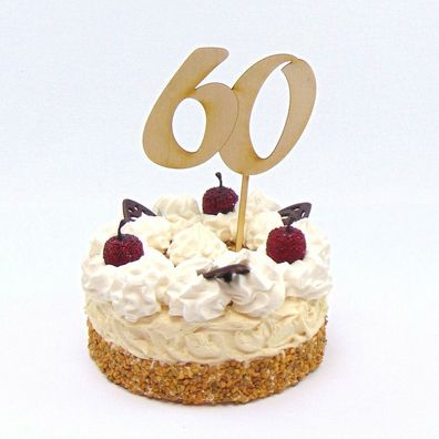 Zum 60. Geburtstag, Torten Zahl aus Holz, zum 60. Hochzeitstag, Cake Topper