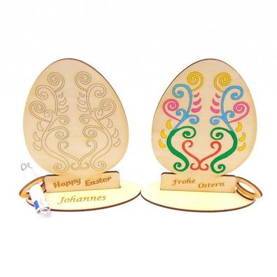 Geldgeschenk zu Ostern, Ei 16 cm groß mit Ornament mit Gravur Frohe Ostern