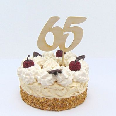 Zum 65. Geburtstag, Torten Stecker Zahl aus Holz, Cake Topper, Tortenfigur