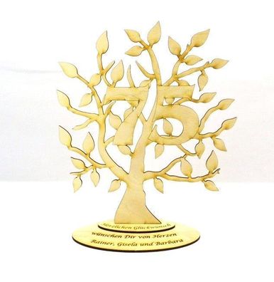 Jubiläums Baum zum 75 Geburtstag Personalisiert Holz, 28 cm, Geschenk, Lebensbaum