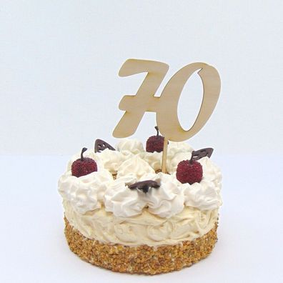 Torten Stecker Zahl zum 70. Geburtstag aus Holz, Cake Topper, Tortenfigur
