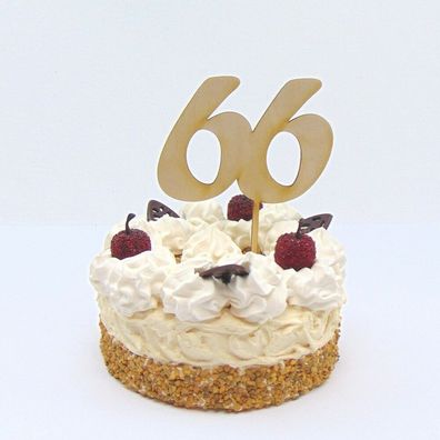 Torten Stecker Zahl zum 66. Geburtstag aus Holz, Cake Topper, Tortenfigur