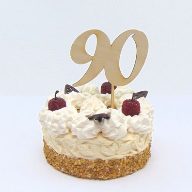 Zahl für Torte zum 90. Geburtstag aus Holz, Cake Topper, Tortenfigur Zahlen