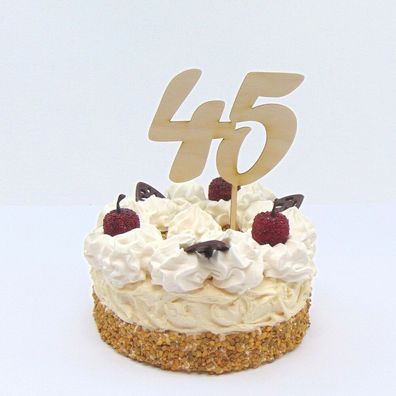 Torten Zahl zum 45. Geburtstag aus Holz, zum 45. Hochzeitstag, Cake Topper